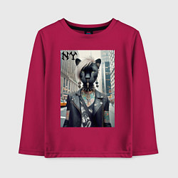 Лонгслив хлопковый детский Молодая пантера - модница из Нью-Йорка, цвет: маджента