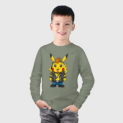 Лонгслив хлопковый детский Пикачу в рок стиле, цвет: авокадо — фото 2