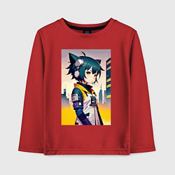 Лонгслив хлопковый детский Kitten girl - cyberpunk, цвет: красный