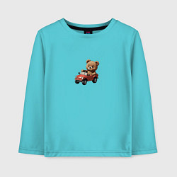 Лонгслив хлопковый детский Мишка на машинке, цвет: бирюзовый
