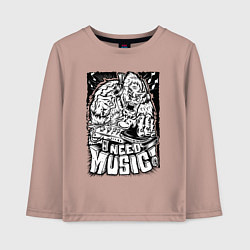 Лонгслив хлопковый детский Мне нужна музыка, цвет: пыльно-розовый