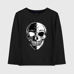 Лонгслив хлопковый детский Черно белый череп, цвет: черный