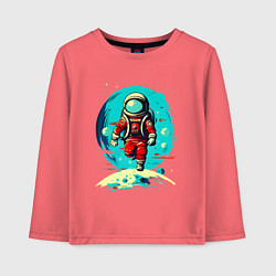 Лонгслив хлопковый детский Космонавт на фоне луны, цвет: коралловый
