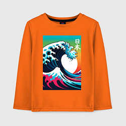 Лонгслив хлопковый детский Japanese wave - ai art, цвет: оранжевый