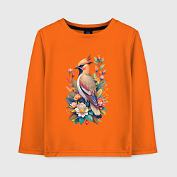 Лонгслив хлопковый детский Свиристель среди цветов, цвет: оранжевый
