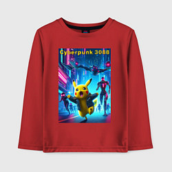Лонгслив хлопковый детский Cyberpunk 3088 - Pikachu pursuit - neon glow, цвет: красный