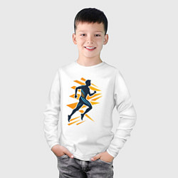 Лонгслив хлопковый детский Бегущий человек спорт бег, цвет: белый — фото 2