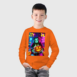 Лонгслив хлопковый детский Minecraft and halloween collaboration - ai art, цвет: оранжевый — фото 2