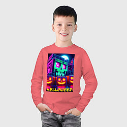 Лонгслив хлопковый детский Halloween and Minecraft - collaboration, цвет: коралловый — фото 2
