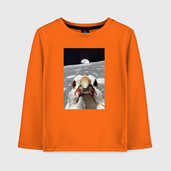 Лонгслив хлопковый детский Курица селфи на луне, цвет: оранжевый
