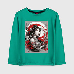 Лонгслив хлопковый детский Китайская девушка, цвет: зеленый