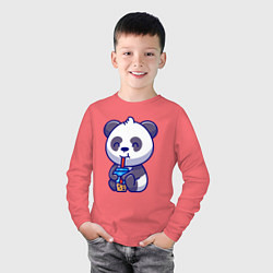 Лонгслив хлопковый детский Панда и напиток, цвет: коралловый — фото 2