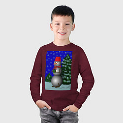 Лонгслив хлопковый детский Снеговичок с подарком под елкой, цвет: меланж-бордовый — фото 2