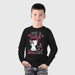 Лонгслив хлопковый детский Just a girl who loves cats, цвет: черный — фото 2