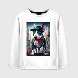 Детский лонгслив Funny bull terrier in New York - ai art