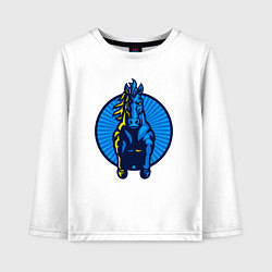 Лонгслив хлопковый детский Синий скакун, цвет: белый