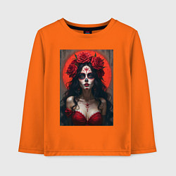 Лонгслив хлопковый детский Девушка с макияжем на день мертвых, цвет: оранжевый