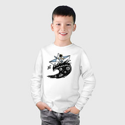 Лонгслив хлопковый детский Кораблик на космической волне, цвет: белый — фото 2