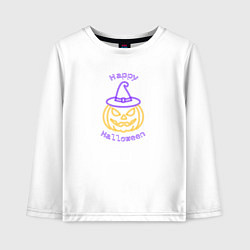 Лонгслив хлопковый детский Неоновая тыква в шляпе ведьмы, цвет: белый