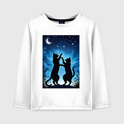 Лонгслив хлопковый детский Танцующие коты под звёздным небом, цвет: белый