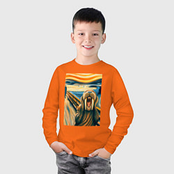 Лонгслив хлопковый детский Морж кричит на картине Эдварда Мунка - мем искусст, цвет: оранжевый — фото 2