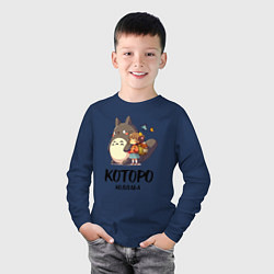 Лонгслив хлопковый детский Кот и Тоторо - коллаба, цвет: тёмно-синий — фото 2