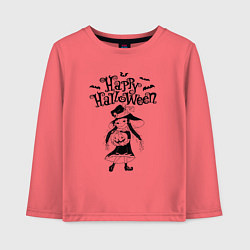 Лонгслив хлопковый детский Хэллоуин - девочка с тыквой, цвет: коралловый