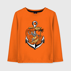 Лонгслив хлопковый детский Скелетик серфер, цвет: оранжевый