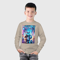 Лонгслив хлопковый детский Которо в неоновом городе - мем, цвет: миндальный — фото 2