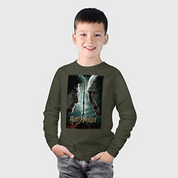 Лонгслив хлопковый детский Череп - своя культура, цвет: меланж-хаки — фото 2