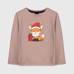 Лонгслив хлопковый детский Лиса с подарком, цвет: пыльно-розовый