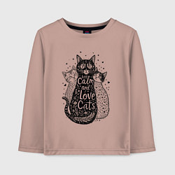 Лонгслив хлопковый детский Keep calm and love cats, цвет: пыльно-розовый