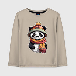 Лонгслив хлопковый детский Панда в шапке и шарфе, цвет: миндальный