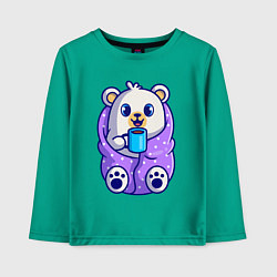 Лонгслив хлопковый детский Белый мишка в одеяле, цвет: зеленый