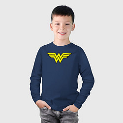 Лонгслив хлопковый детский Wonder woman logo, цвет: тёмно-синий — фото 2