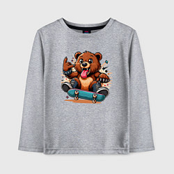 Лонгслив хлопковый детский Мишутка крутой скейтбордист - нейроарт, цвет: меланж