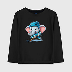 Лонгслив хлопковый детский Слонёнок хоккейный форвард - нейроарт, цвет: черный