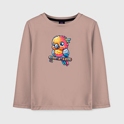 Лонгслив хлопковый детский Милый разнцоветный попугайчик на жердочке, цвет: пыльно-розовый