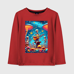 Лонгслив хлопковый детский Соло скелета на гитаре под грибами, цвет: красный