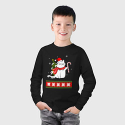 Лонгслив хлопковый детский New year cat with candy, цвет: черный — фото 2