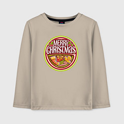 Лонгслив хлопковый детский Merry christmas holiday, цвет: миндальный