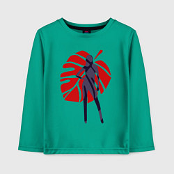 Лонгслив хлопковый детский Девушка на фоне монстеры, цвет: зеленый