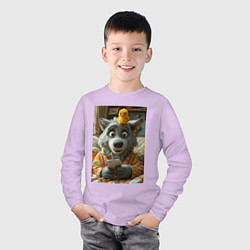 Лонгслив хлопковый детский Волк и цыпа, цвет: лаванда — фото 2