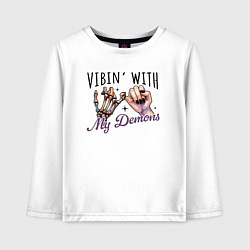 Лонгслив хлопковый детский Vibing with demons, цвет: белый