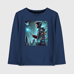 Лонгслив хлопковый детский Harry Potter with a magic wand - cyberpunk, цвет: тёмно-синий