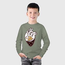 Лонгслив хлопковый детский Сердце корабля, цвет: авокадо — фото 2
