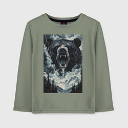 Лонгслив хлопковый детский Медведь с оскаленной пастью, цвет: авокадо