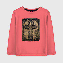 Лонгслив хлопковый детский Египетский крест Анкх знак вечной жизни, цвет: коралловый
