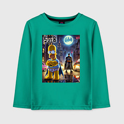 Лонгслив хлопковый детский Homer Simpson vs Batman - ai art joke, цвет: зеленый