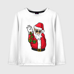 Лонгслив хлопковый детский Дед мороз сыплет подарками, цвет: белый